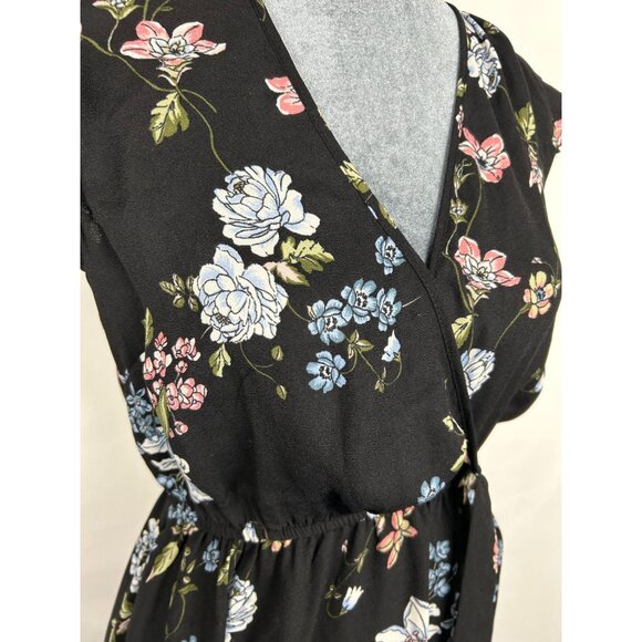BO.G Collective Floral Wrap Maxi Dress Black/Blue Small With Flutter Sleeves NWT - Picture 11 of 16